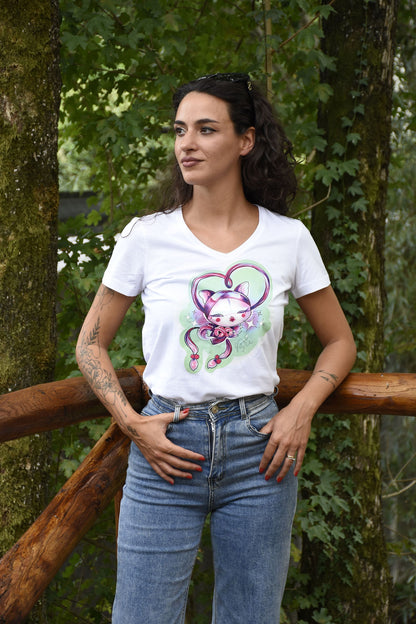 CAMISETA "GATITO" DE FLOR DE CEREZO CON DISEÑO ORIGINAL