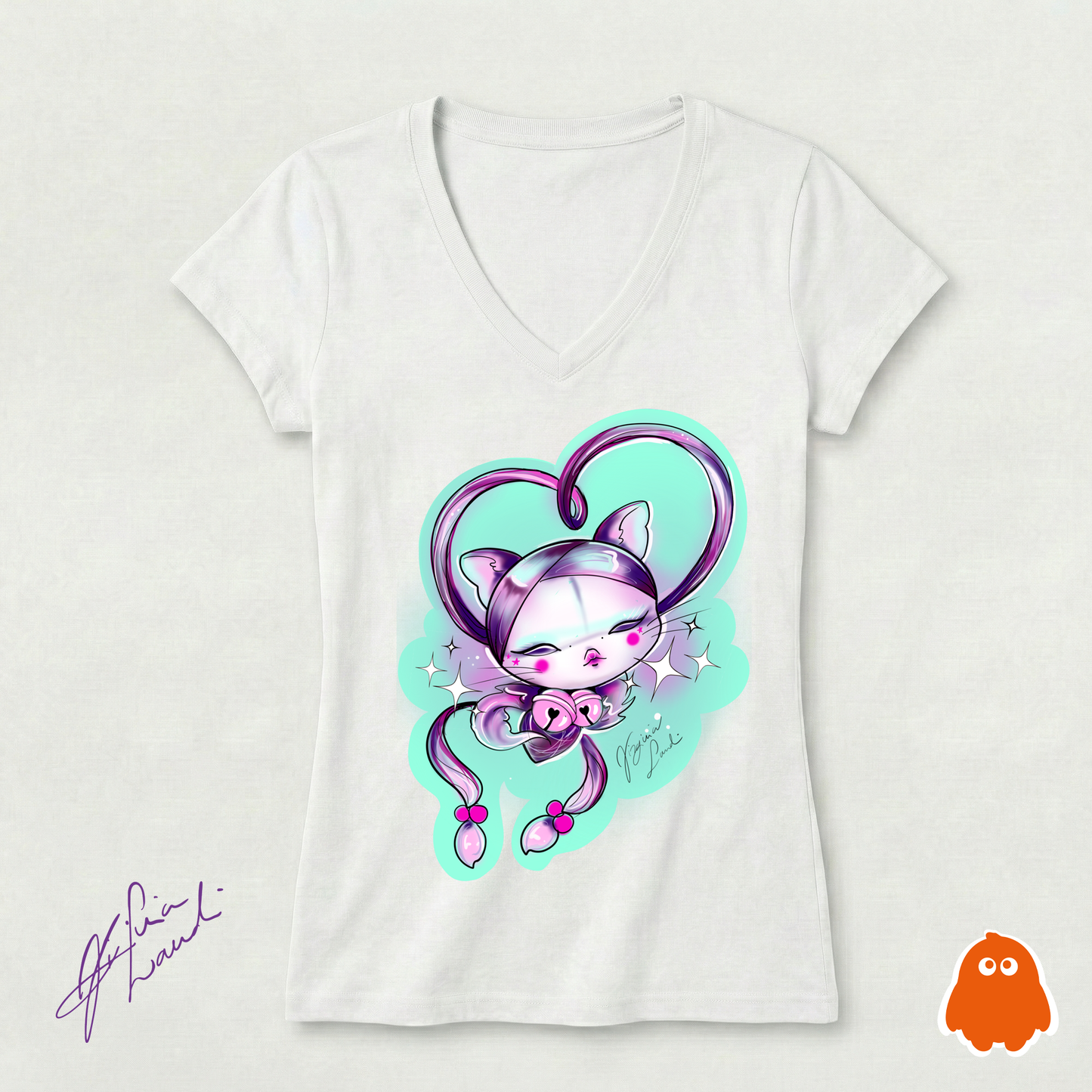 CAMISETA "GATITO" DE FLOR DE CEREZO CON DISEÑO ORIGINAL