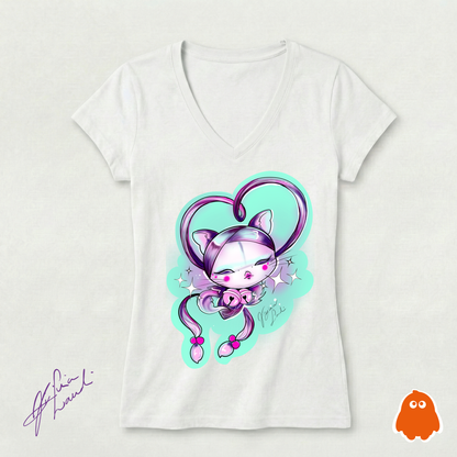 CAMISETA "GATITO" DE FLOR DE CEREZO CON DISEÑO ORIGINAL