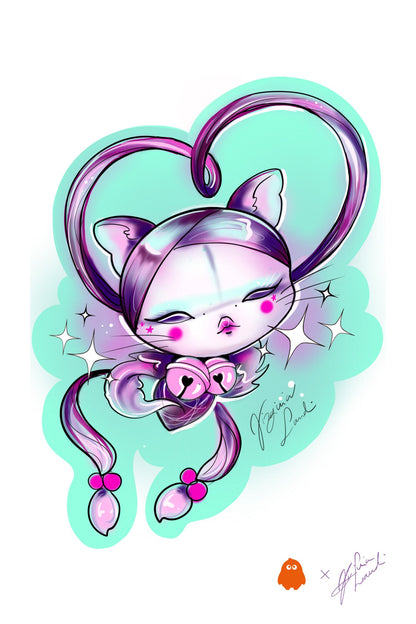 CAMISETA "GATITO" DE FLOR DE CEREZO CON DISEÑO ORIGINAL